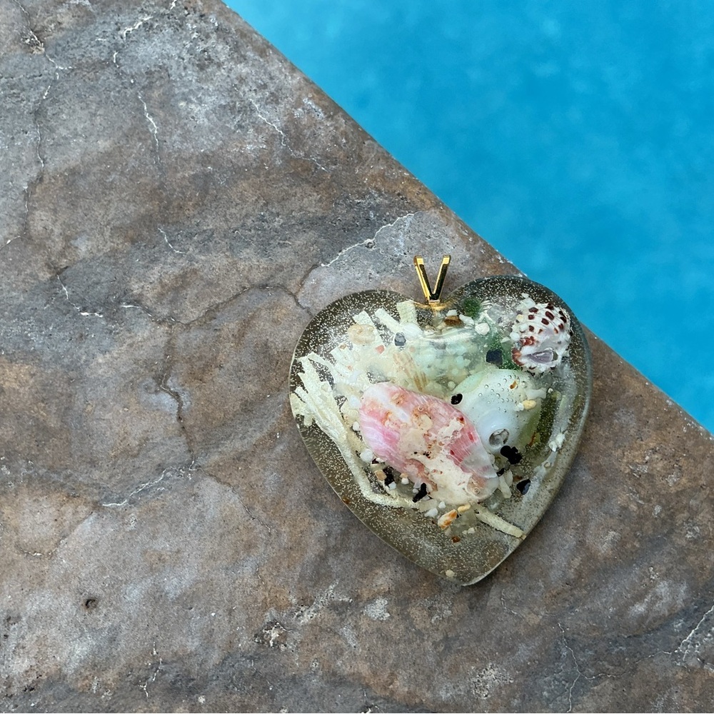 Resin Heart Pendant with shells from Hawaii